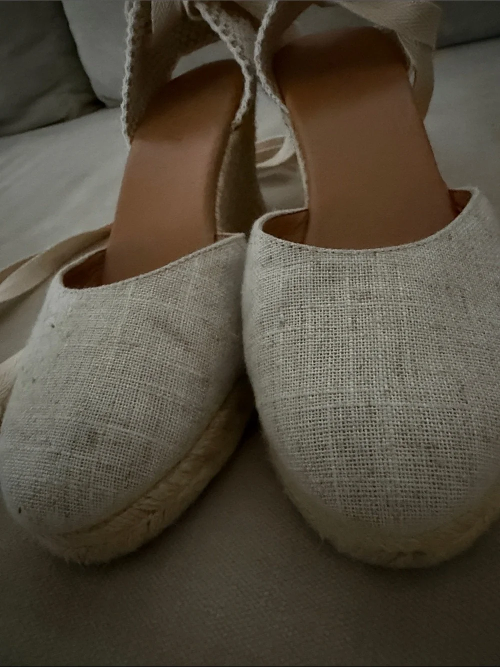 J. Crew Cream Canvas Espadrille Wedge Tie-Ankle Sandals